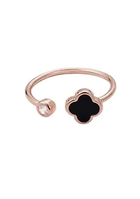 14k Rose Gold Plated Adjustable Clover CZ Ring