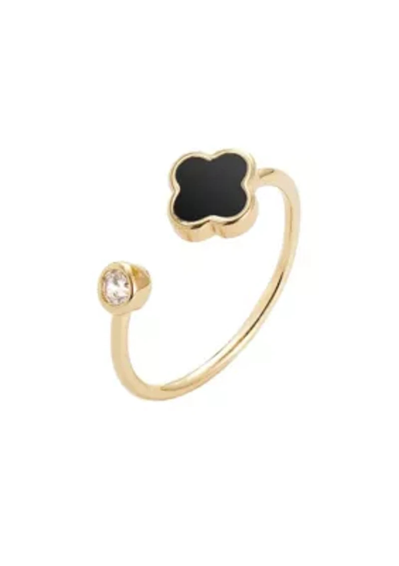 14k Gold Plated Adjustable Clover CZ Ring