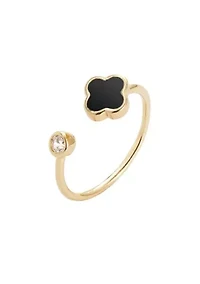 14k Gold Plated Adjustable Clover CZ Ring