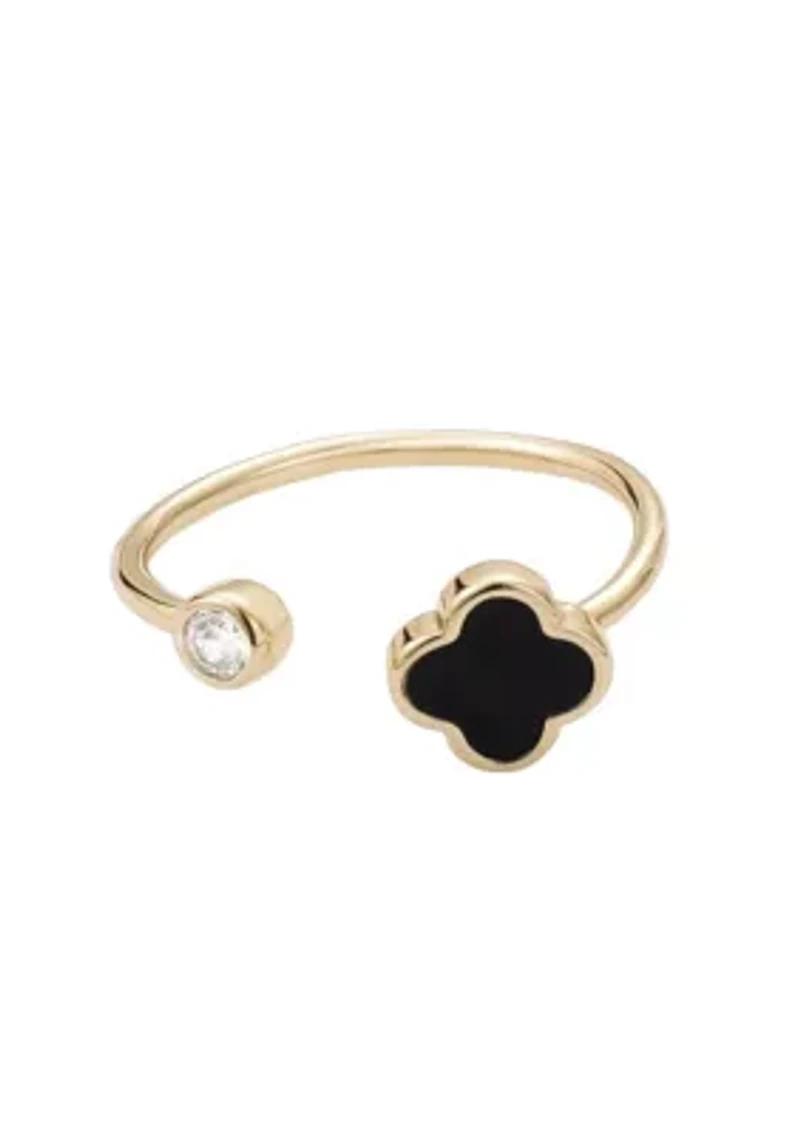14k Gold Plated Adjustable Clover CZ Ring
