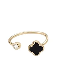 14k Gold Plated Adjustable Clover CZ Ring
