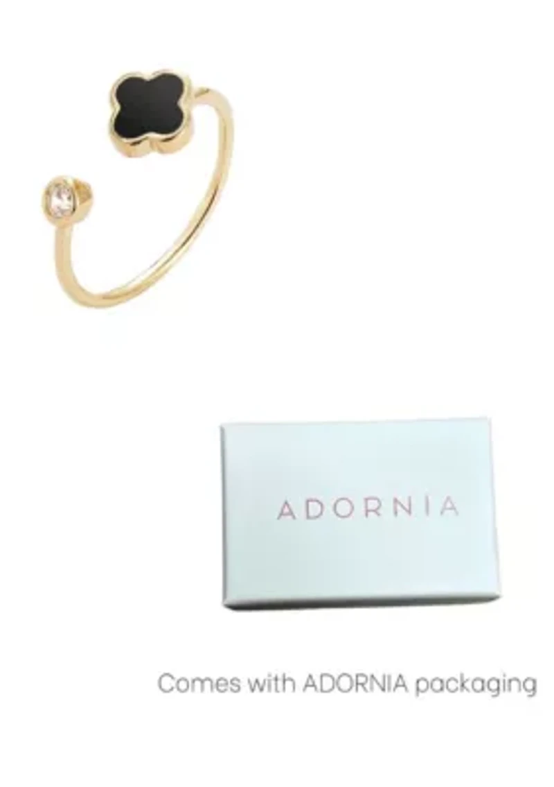 14k Gold Plated Adjustable Clover CZ Ring