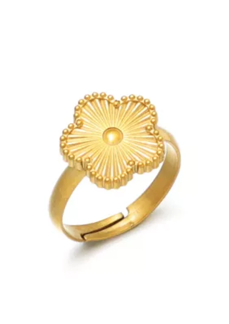 Tarnish Resistant 18k Gold Plated Adjustable 5-Leaf Clover Ring