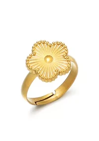 Tarnish Resistant 18k Gold Plated Adjustable 5-Leaf Clover Ring
