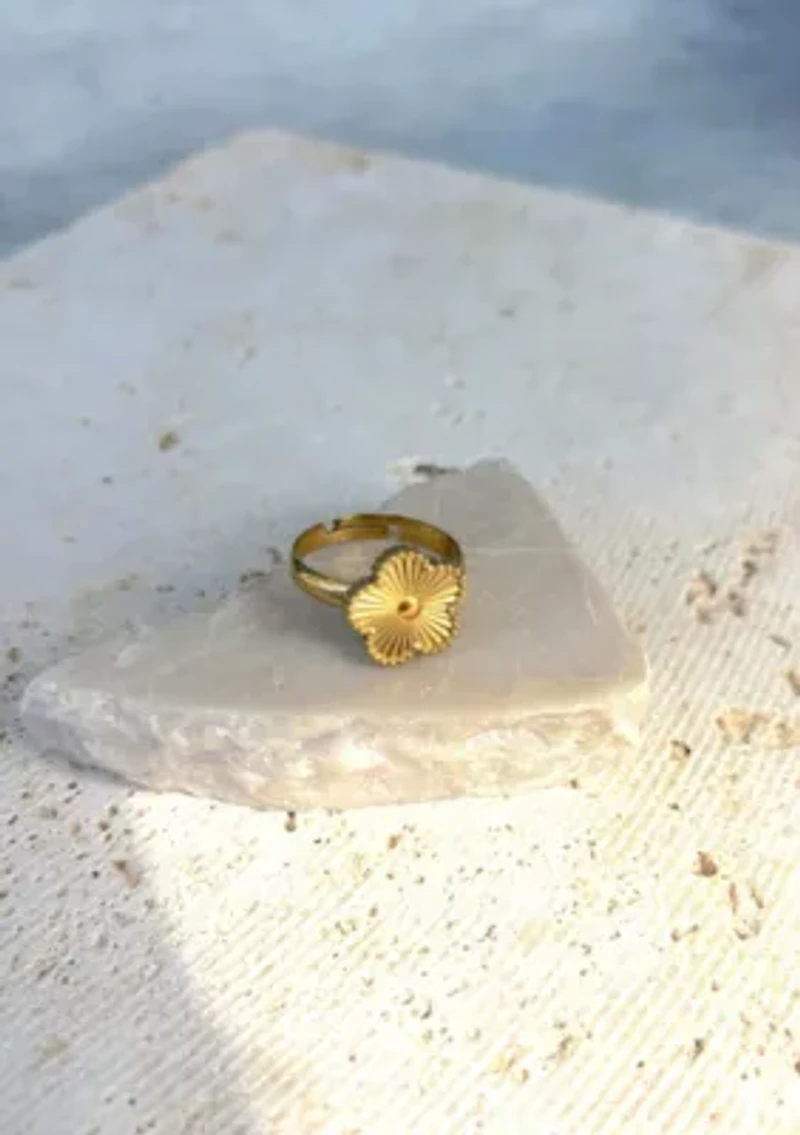 Tarnish Resistant 18k Gold Plated Adjustable 5-Leaf Clover Ring