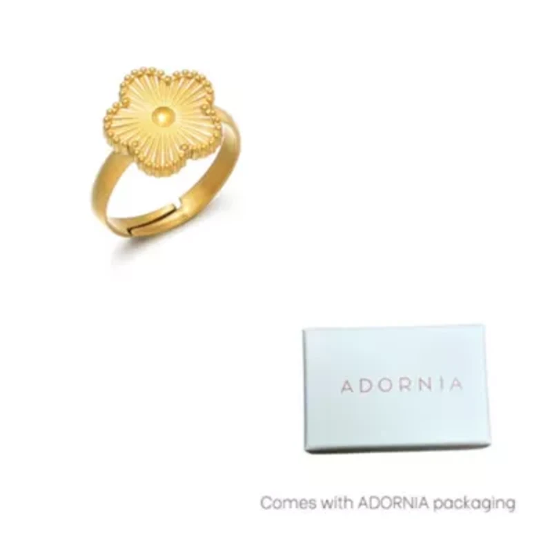 Tarnish Resistant 18k Gold Plated Adjustable 5-Leaf Clover Ring