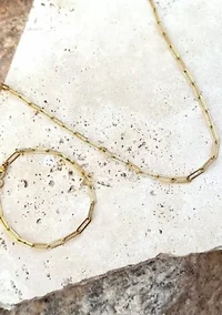 Tarnish Resistant 18k Gold Plated Paperclip Bracelet and Necklace Set