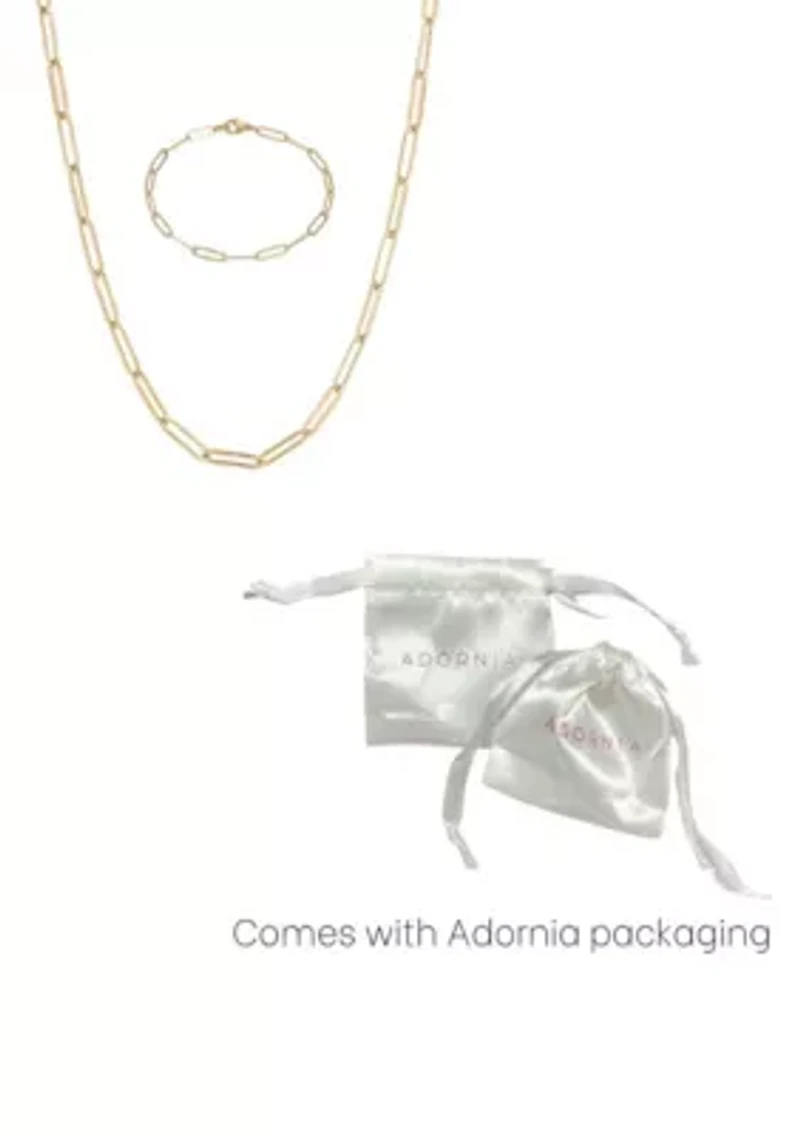 Tarnish Resistant 18k Gold Plated Paperclip Bracelet and Necklace Set