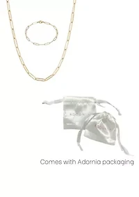 Tarnish Resistant 18k Gold Plated Paperclip Bracelet and Necklace Set