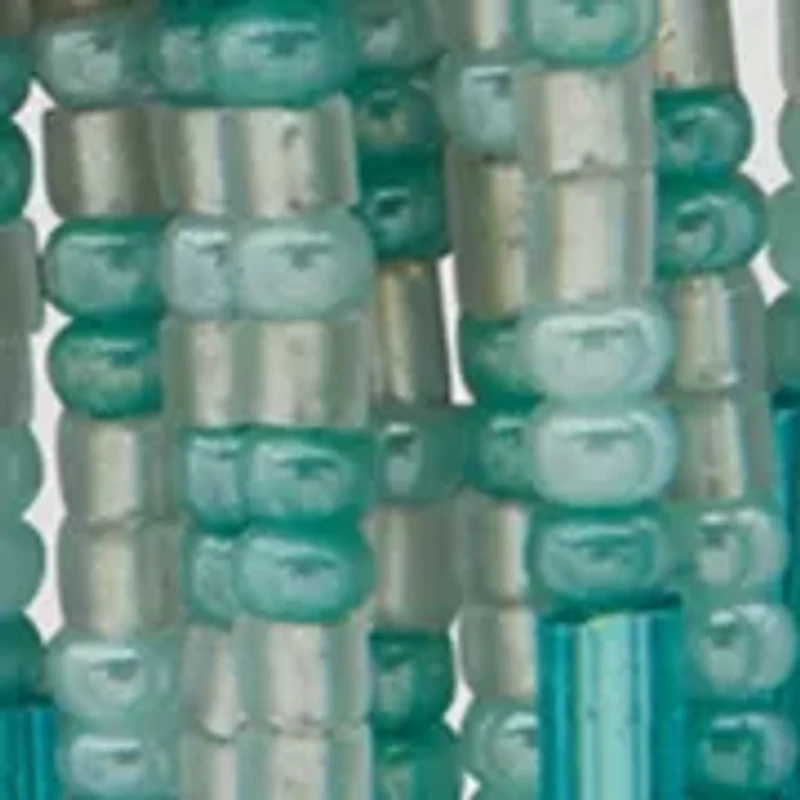 Silver Tone Blue Beaded Fringe Hoop Earrings