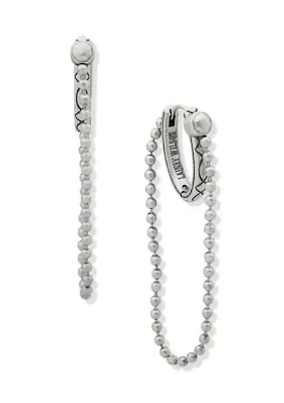 Silver Tone Hoop With Chain Earrings