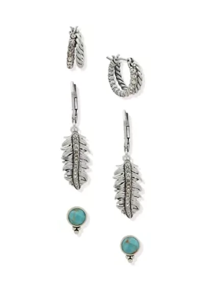 Silver Tone Turquoise Feather Trio Earring Set