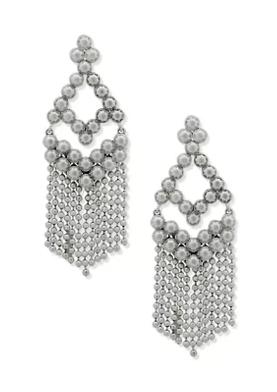 Silver Tone Post Beaded Chandelier Earrings