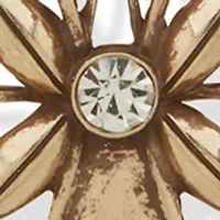 Gold Tone Lattice Leaf Large Drop Earrings
