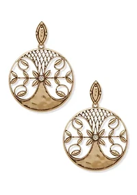 Gold Tone Lattice Leaf Large Drop Earrings