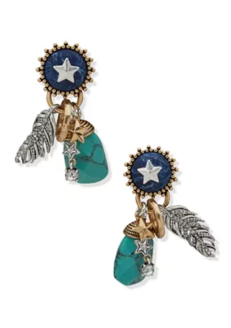 Silver Tone Blue Multi Charm Drop Earrings