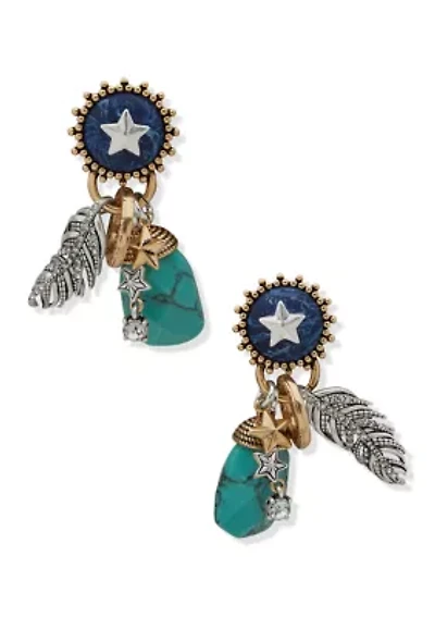 Silver Tone Blue Multi Charm Drop Earrings
