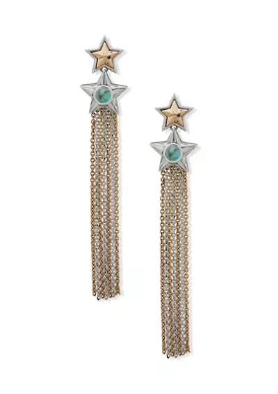 Two Tone Turquoise Star Chain Linear Earrings
