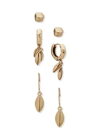 Hoop Leaf Drop Trio Earring Set
