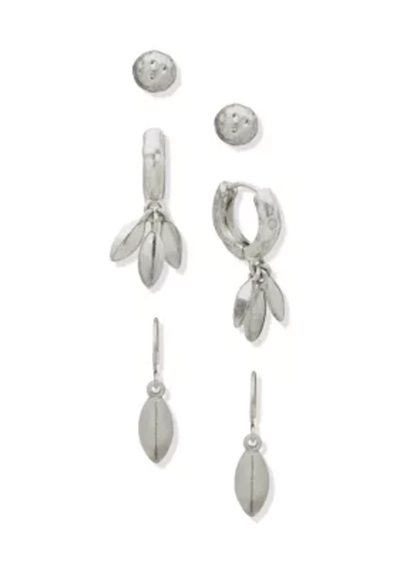 Hoop Leaf Drop Trio Earring Set