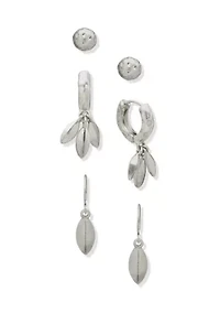 Hoop Leaf Drop Trio Earring Set