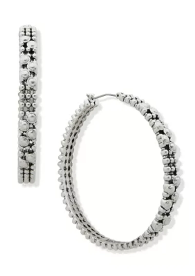 Silver Tone 47 Millimeter Beaded Hoop Earrings