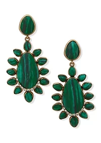 Green Chandelier Gold-Tone Earrings