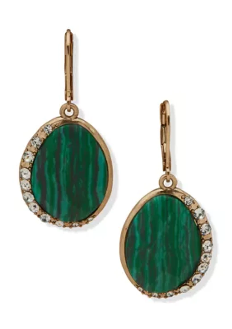 Green Stone Crystal Pavé Drop Earrings
