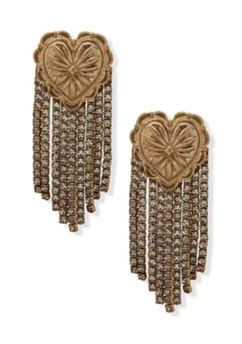 Crystal Heart Chain Linear Earrings