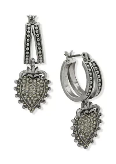 Crystal Heart Drop Hoop Earrings