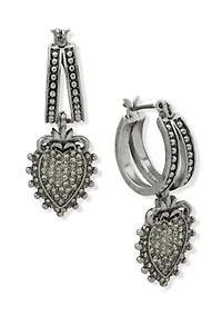  Crystal  Heart Drop Hoop Earrings