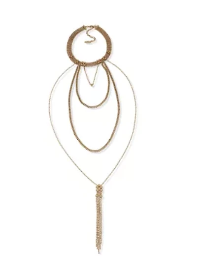 Gold Tone Choker Swag Chain Pendant Necklace