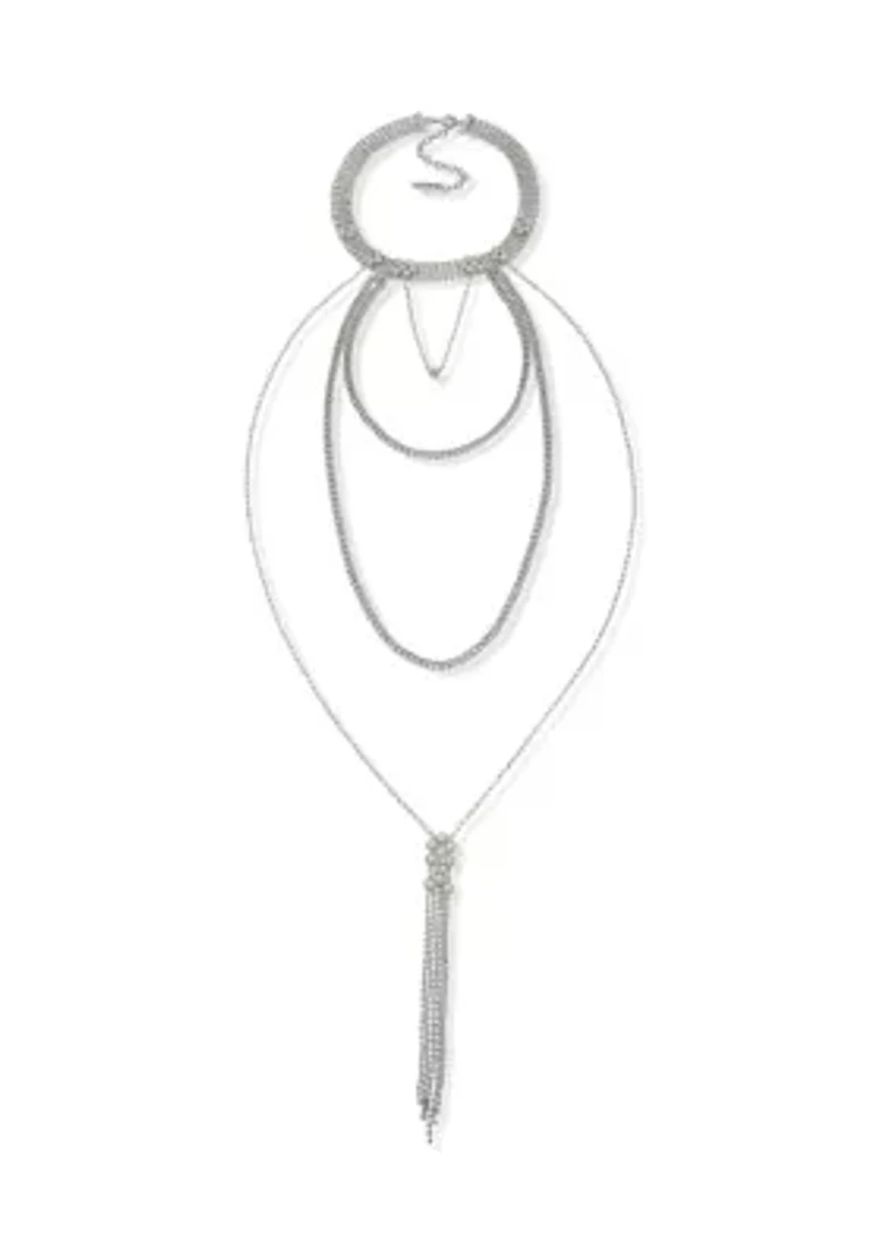 Silver-Tone Tassel Choker with Swag Chain Pendant