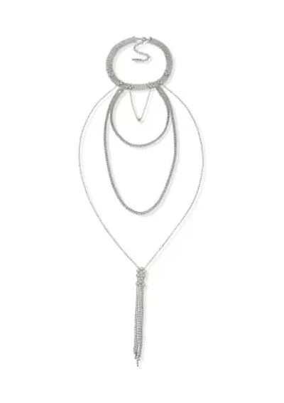 Silver-Tone Tassel Choker with Swag Chain Pendant
