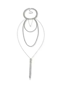 Silver-Tone Tassel Choker with Swag Chain Pendant