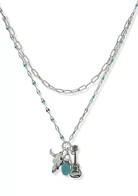Silver Tone Turquoise Guitar Charm Multirow Necklace