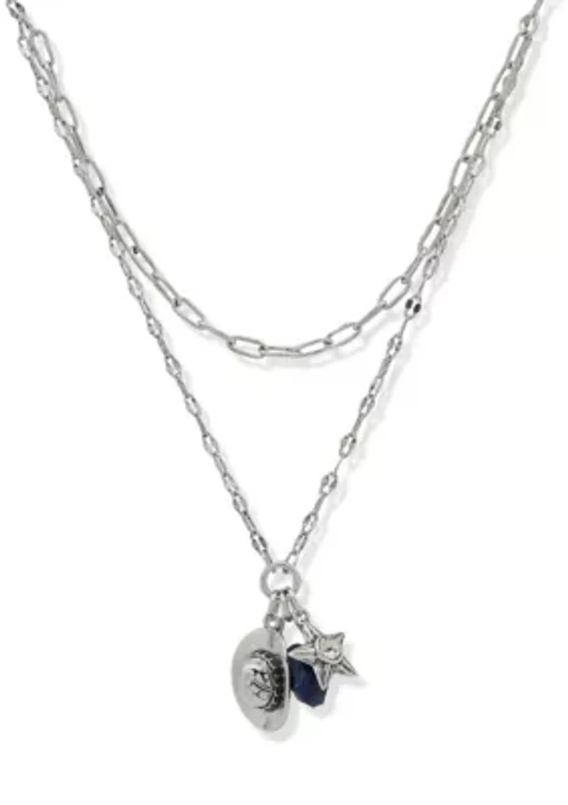 Silver Tone Blue Hat Charm Multirow Necklace