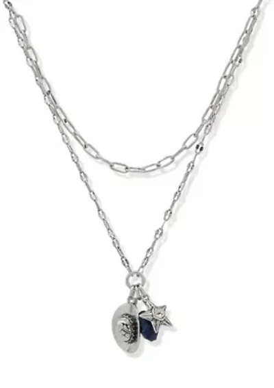 Silver Tone Blue Hat Charm Multirow Necklace