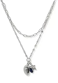 Silver Tone Blue Hat Charm Multirow Necklace