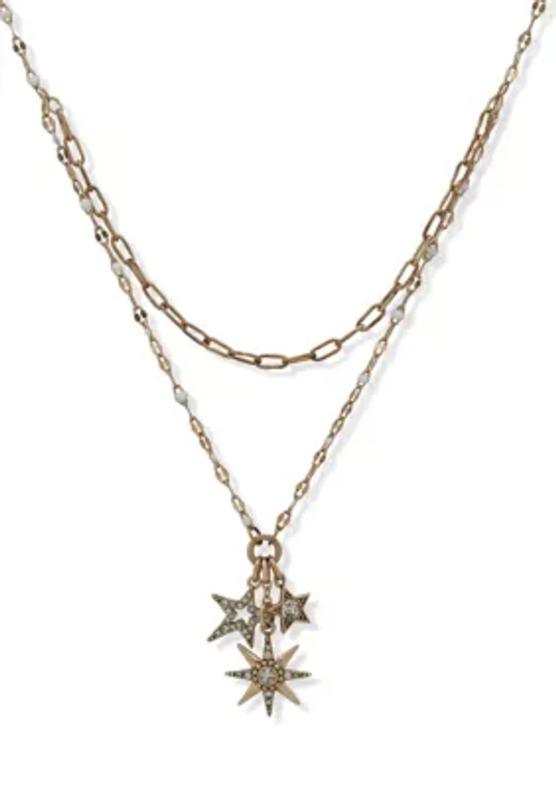 Gold Tone White Star Charm Multirow Necklace