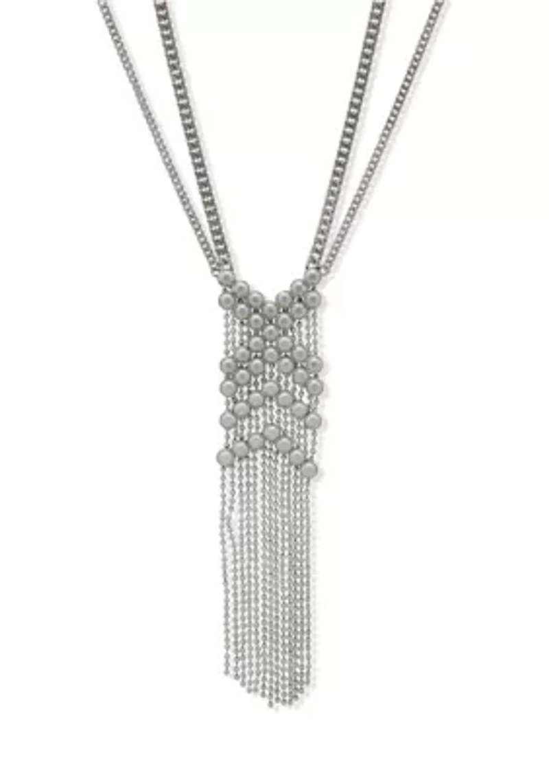 Silver Tone Long Chain Y Necklace