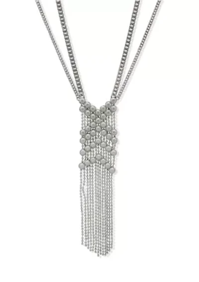 Silver Tone Long Chain Y Necklace