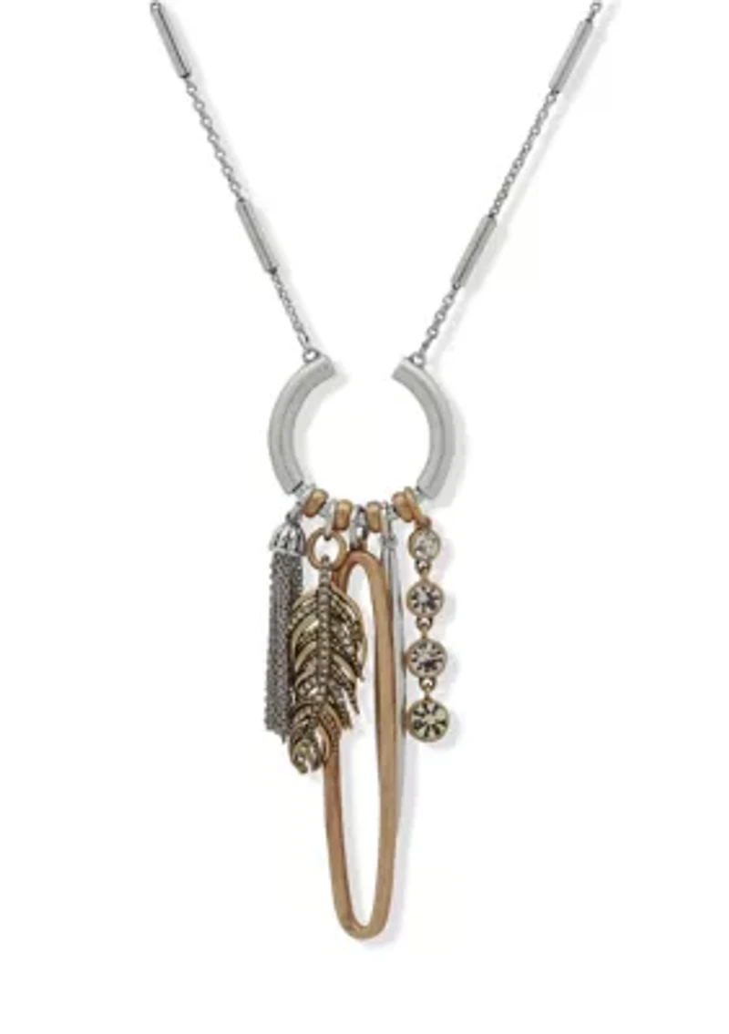 Long Silver Tone Charm Pendant Necklace