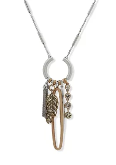Long Silver Tone Charm Pendant Necklace