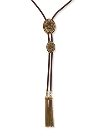 Gold Tone Long Tassel Bolo Necklace