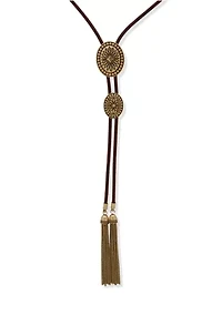 Gold Tone Long Tassel Bolo Necklace