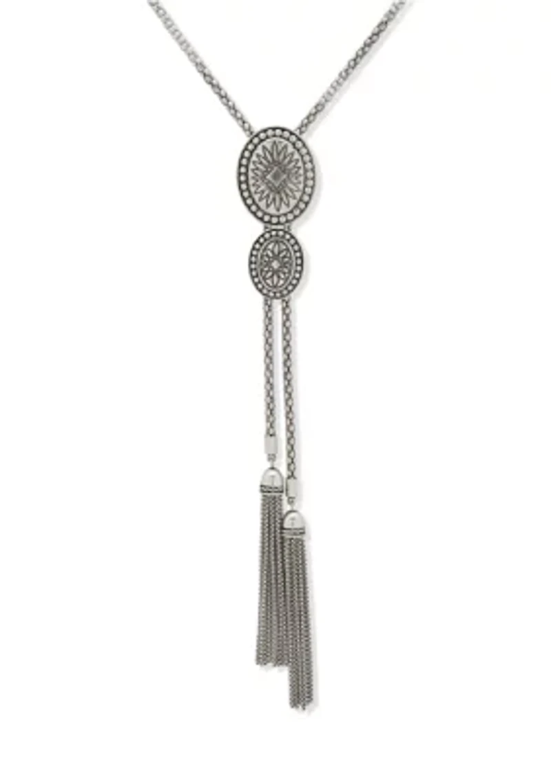 Silver Tone Long Tassel Bolo Necklace