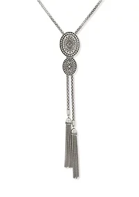 Silver Tone Long Tassel Bolo Necklace
