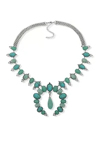 Silver Tone  Turquoise 36" Squash Blossom Necklace
