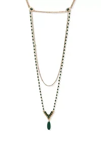 Green Stone Multi Row Chain Necklace